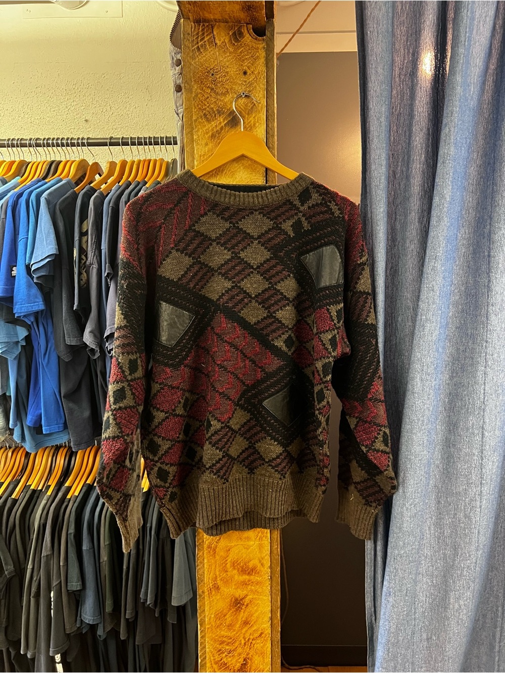 Vintage Red Multicolor Patterned Knit Sweater